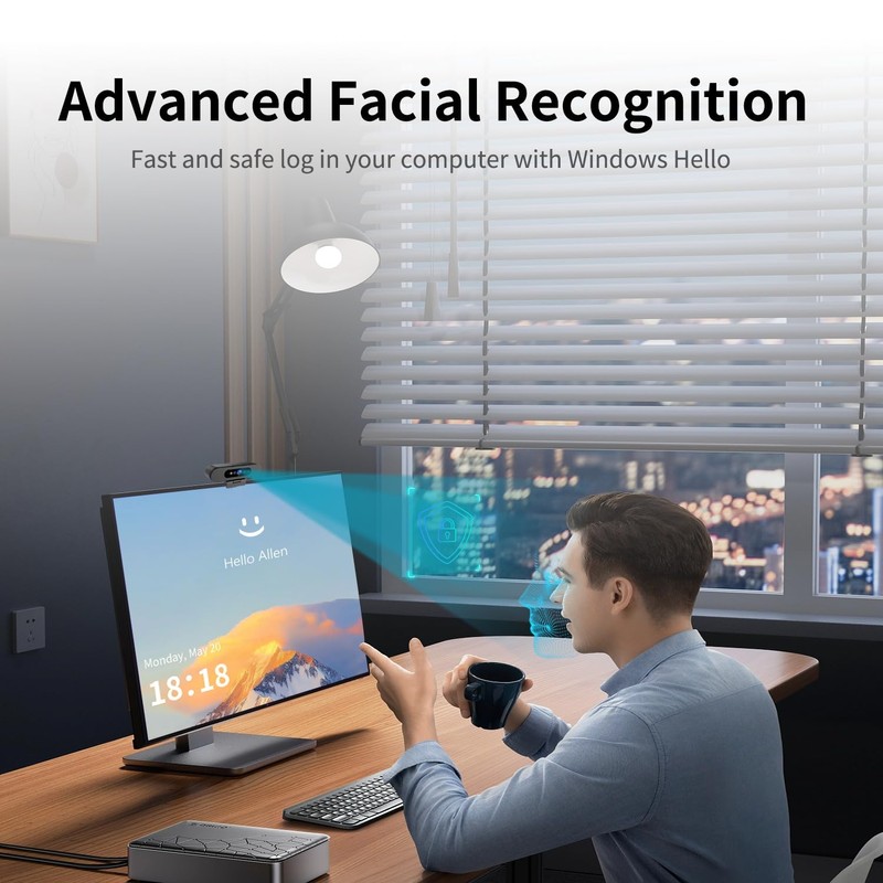 TOALLIN 2K QHD Webcam for Windows Hello Face Login, IR
