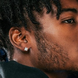 Delzzad S925 Princess Cut D Color VVS1 Synthetic Moissanite Stud Earrings Gift For Men Women (Silver, 5.5mm(1ct*2))