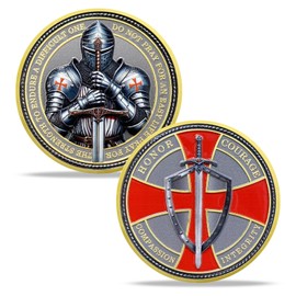 IELCJJ Knights Templar Challenge Coin - Christian Religious Coins Red Cross Commemorative Coin Collection Warrior Spirit Gift