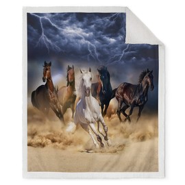 Jekeno Horse Blanket Gifts for Men - Super Soft Cozy Warm Sherpa Galloping Running Horses Throw for Girls Teens Kids Women Birthday Decorations Couch Chair Sofa Bed Office 50"x60"