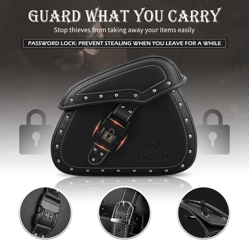 NICECNC Motorcycle Saddle Bags, PU leather Motorcycle Saddlebags, Reinforced Straps