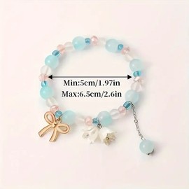 1pc Adorable Sweet Lily Of The Valley & Bow Charm Beaded Bracelet, Gift For Student, Best Friend, Birthday Gift, Gradient Color Bracelet (BLUE)