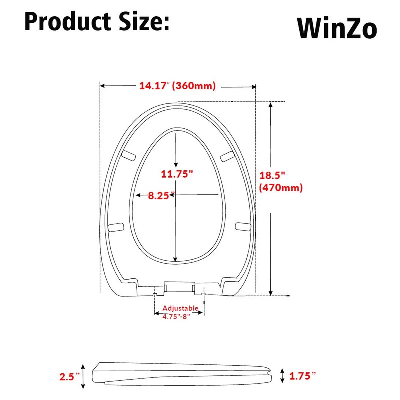 WinZo Black Elongated Toilet Seat Standard Universal Replacement Plastic Cover