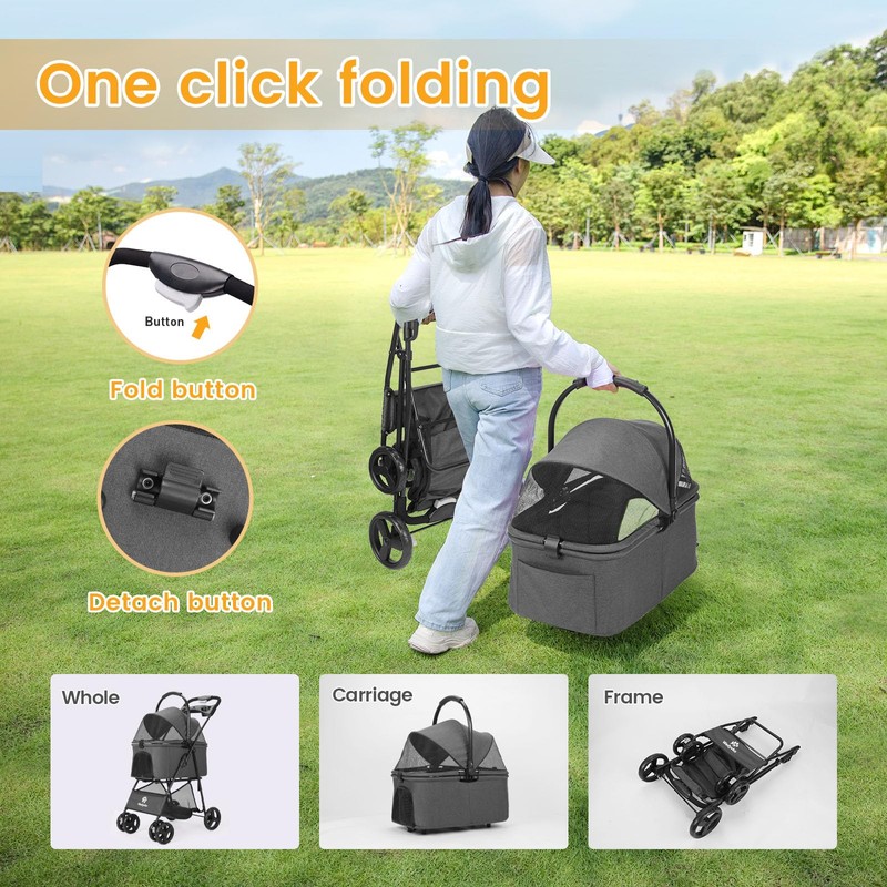 Pet Stroller, 4 Wheels Pet Strolling Cart for Medium/Small Dogs