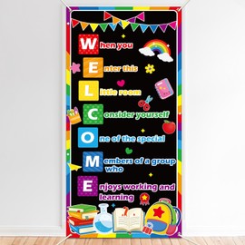 Welcome Classroom Door Cover Banner Decorations Back To School Door Cover Porch Sign When You Enter This Classroom Hanging Banner Photo Background Wall Decor for Home Classroom Decorations Supplies