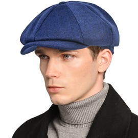 Gorra de golf para hombre Newsboy High Woolen Tweed Gatsby Gorro de golf plano Ivy Cabbie para padres y mujeres, unisex, Azul, 7-7 1/8