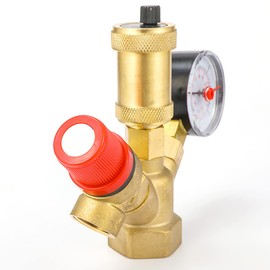 DN25 Brass Boiler Valve, 3-6Bar Adjustable Relief Valve Pressure Regulator Pressure Reducer, Pressure Gauge Boiler Safety Components Solenoid Valve