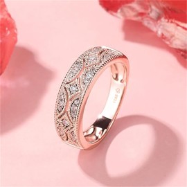 Jeulia 925 Sterling Silver Rings Milgrain Round Cut Women's Band Anniversary Promise Rings with Jewelry Box for Her Women Girls (Rose Gold, X-½)