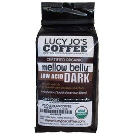 Lucy Jo's Coffee, Organic Mellow Belly DARK Low Acid Blend, Whole Bean, 11 oz