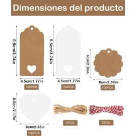 Etiquetas Personalizadas, 402 Piezas De Etiquetas Con Diseños De Papel Kraft y Cuerdas, Para Regalos, Artesanías y Etiquetas De Precios, Para Entusiastas De La Artesanía o Entusiastas Del Bricolaje