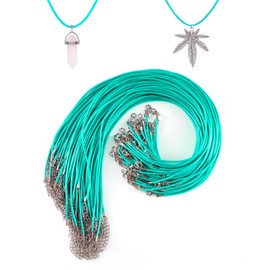 Beadthoven 100pcs 18” Waxed Necklace Cord with Lobster Clasp Bulk 2mm Turquoise Necklace Making Cord Rope String for Pendant Necklace DIY Jewelry Making Accessories with Clasp Extended Chain