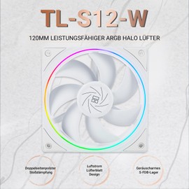 Thermalright TL-S12W CPU Fan Case Cooler PWM Fan Light Effect with Fine Aperture 4-Pin PWM Connection Computer Fan with ARGB Faceplate, 1500RPM Speed PC Cooling Fan (120 mm, White)
