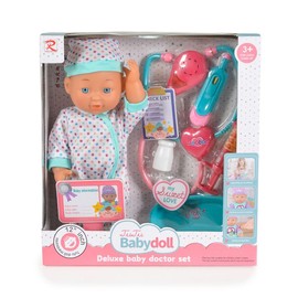 Moni Children's Doll 31 cm Stethoscope, Doctor Accessories, Doctor's Card, with Sounds, Colour: Multi-Coloured