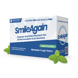 SmileAgain Retainer Cleaner - 180-220 Cleanings 22 Pack/6 Month Supply - for Clear Aligners, Dentures, Mouth Guards & Night Guards - Our Oral Appliance Cleaner & Denture Care Powder - Mint Flavored