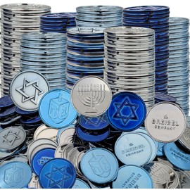The Dreidel Company Blue and Silver Hanukkah Play Coins (50 Play Coins)