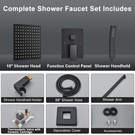 Votamuta Black Shower System - 10" Rain Shower Head & Handheld Combo, Complete Shower Faucet Set with Rough-in Brass Valve & Trim (All-in-One Bathroom Kit)