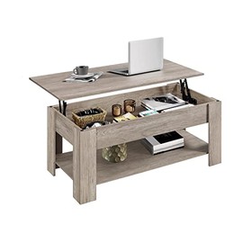 Yaheetech Lift Top Coffee Table with Hidden Compartment and Storage Shelf, Rising Tabletop Dining Table for Living Room Reception Room, 47.5in L, Grey