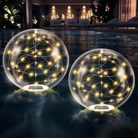 ANFERSONLIGHT 2 Pack Floating Pool Lights Solar Powered, 14 Inch Inflatable Light Up Pool Balls, IP68 Waterproof Solar Floating Pool Lights, Pool Decorations Outdoor for Inground Pools