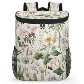 Bardic Wild Floral Small Insulated Cooler Backpack 22 Cans, 13L Leakproof Ice Bag for Outdoor Travel Camping Beach Lunch Picnic