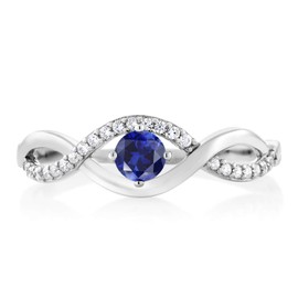 Gem Stone King 925 Sterling Silver Blue Created Sapphire Women Ring (0.56 Ct Round Gemstone Birthstone, Available in size 5, 6, 7, 8, 9)