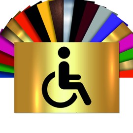 Disabled Toilet Sign (Handicapé) - Sticker Toilet Door Sign PVC 10 x 15 cm - 21 Colours Available - 21 Colours Available (Or Brilliant - Shiny Gold)