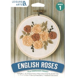 Leisure Arts Embroidery Kit 4" English Roses - cross stitch kits for beginners - embroidery kit for beginners - embroidery kits for adults - embroidery kits for adults