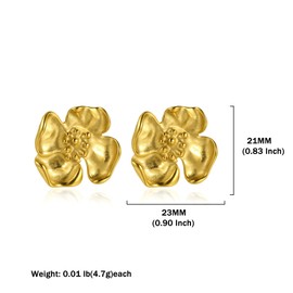 Waterproof Gold Flower Earrings for Women Trendy Chunky Gold Floral Statement Holiday Stud Earrings Stainless Steel No Gemstone, Stainless Steel, No Gemstone