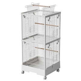 ChirrHuus 40 Inch Medium Small Bird Cage for Parrot Lovebirds Finches Canaries Parakeets Cockatiels Budgie Parrotlet Conures, Stackable Double Cage, w/Detachable Standing Perches, Snow White