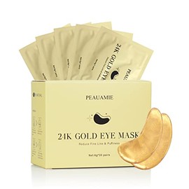 PEAUAMIE Parches para debajo de los ojos con máscara de oro de 24 quilates y ácido hialurónico y rosa para ojeras e hinchazón, arrugas y bolsas debajo de los ojos, 30 pares