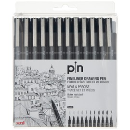 UNI PIN FINELINER DRAWING PEN SET 12 BLACK