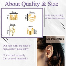 BelleVive 40 Pieces Gold Hair Accessories Set for Braids, Hair Cuffs in Various Styles, Adjustable Braid Jewellery, Non-Penetrating Ear Clips, Loc Dreadlock Accessories for Women