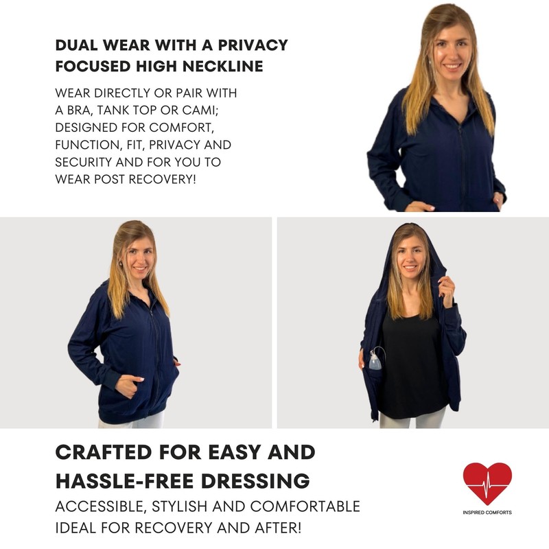 Inspired Comforts Mastectomy - Sudadera con capucha y bolsillos de