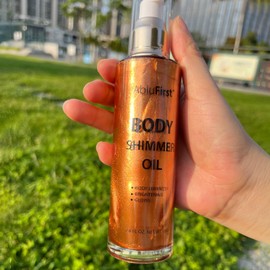 4 Colors Shimmer Body Oil Face Glitter Summer Body Moisturizing Light Shimmering Glow Non-Sticky Party Body Luminizer and Illuminator Smooth (2.8 Fl Oz Pack of 1, Bronze Gold)