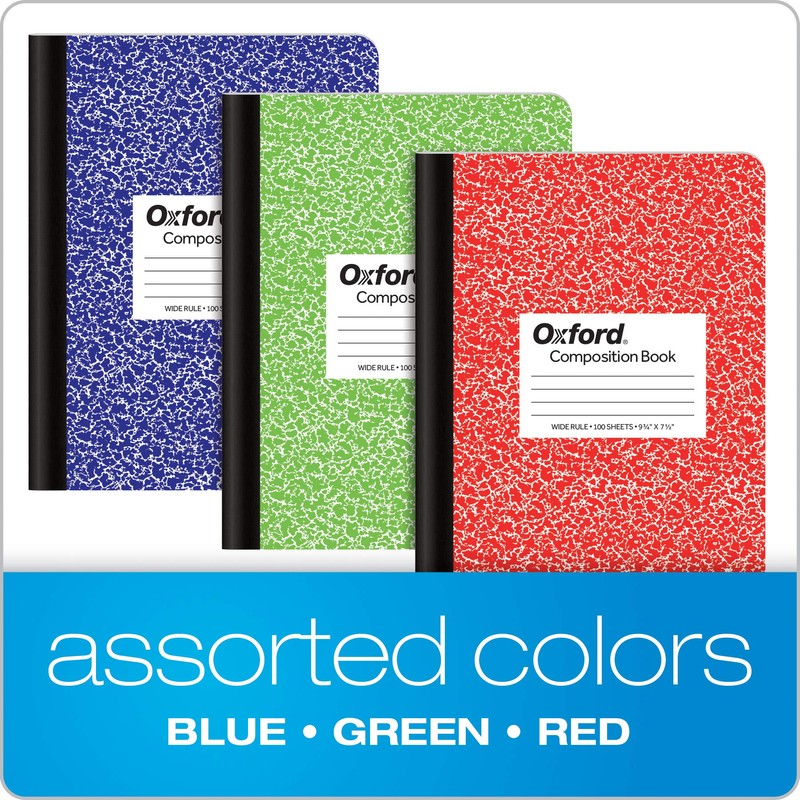 Oxford Composition Notebook 6 Pack, Wide Ruled Paper, 9-3/4 x