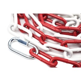 Barrier Chain Red White Metal 2 Metres – Steel Links Diameter 5 mm – Round Steel Chain Warning Chain Construction Site Safety Chain – With 2 Carabiner Hooks
