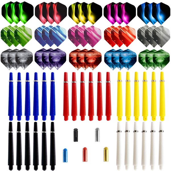 BIPY 75Pack Dart Nylon Stems and 2D Flights Set in 2BA Medium Nylon Shafts Colourful Flights and O Rings Professional Dart Accessories Kit Perfect Accessories for Indoor Dart Games