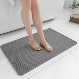 Bathroom Rugs Non Slip Washable, Rubber Bath Mats for Bathroom,Quick Dry,Super Absorbent Ultra Thin Small Bath Mat Low Pile Bath Floor Mat Fit Under Door,Shower,Sink, Light Grey, 17"x24"