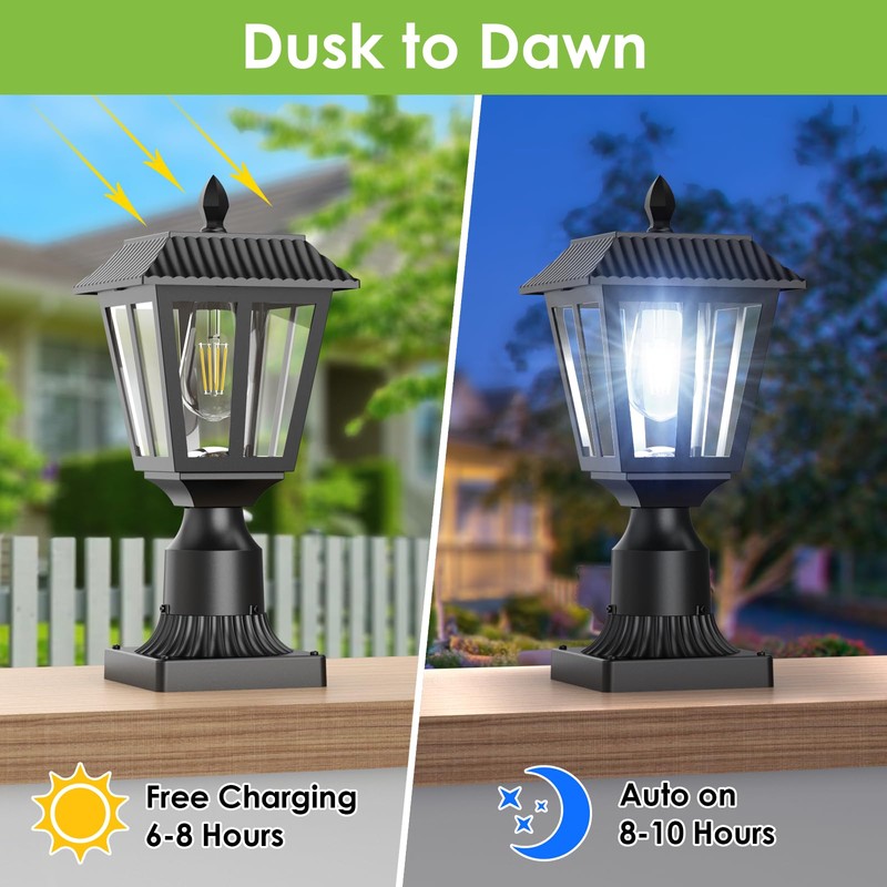 Greluna Solar Post Lights, Dusk to Dawn Solar Lamp Post