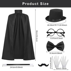 PANMAY Magic Magician Costume for Adults 7 Pieces with Magic Cape Hat Magic Wand Gloves Glasses for Magic Trick Show Birthday Party Cosplay Costume