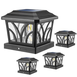LeiDrail Solar Post Lights Outdoor, 2 Modes Aluminum Solar Deck Fence Cap Light Edison LED Bulbs for 4x4 5x5 6x6 Vinyl Wooden Posts, Patio Decoration Warm White & Cool White 4 Pack (Black)