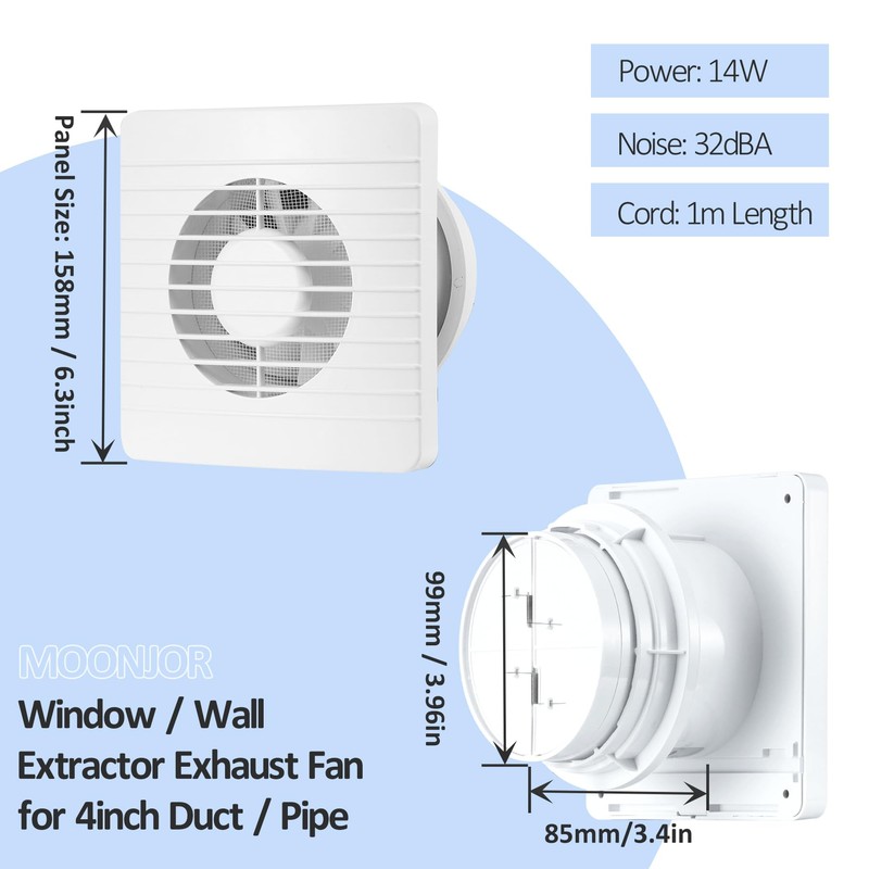 4inch Exhaust Fan, Window Wall Mount Vent Extractor Fan w/Button