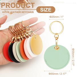 PATIKIL 6pcs Leather Keychain Blanks, 55mm Sublimation Keychain Blanks PU Leather Key Chain Bulk Keyring with Rings for Name Tag Dog Cat Collar Keys, Round,Green