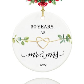 30th Anniversary Ornament, Gifts for 30th Wedding Anniversary, 30 Year Anniversary Couple Gifts for Her,Couple,Him,Parents, 2.9" Ceramic 30 Year as Mr and Mrs Christmas Ornament 2024