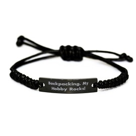 Mugart Cute Backpacking Black Rope Bracelet, Backpacking. My Hobby Rocks!, for Friends, Present from, Engraved Bracelet for Backpacking