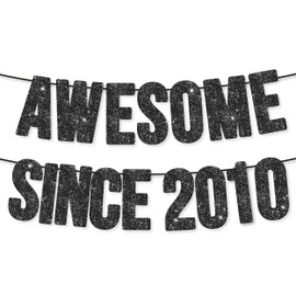 Pre-Strung Awesome Since 2010 Banner for 15th Birthday Party Decoration,Happy 15th Men Women Birthday Party Banner,Handmade - Black
