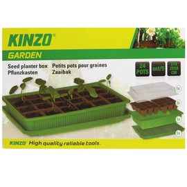 Kinzo Mini Greenhouse - Indoor Greenhouse with 24 Draw Pots - Propagation Tray - Propagation Pots - Green / Transparent Plastic Tray with Cover - Waterproof - Indoor/Outdoor