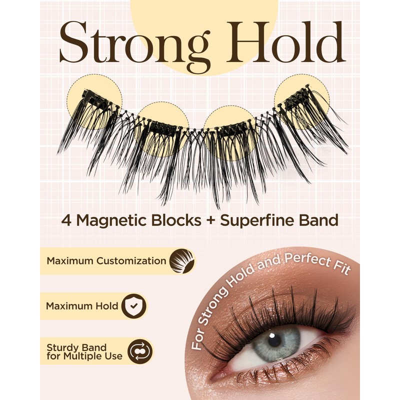 BEYELIAN Magnetic Eyelashes, 1 Pair Natural Look Reusable Magnetic Eyelashes