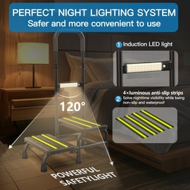 [2025 Upgrade] 2 Step Stool with Handle for Elderly with Sensor Night Light,Medical Heavy Duty Step Stool with Adjustable Handrail, Bedside Steps for People with Mobility Impairments,450lbs