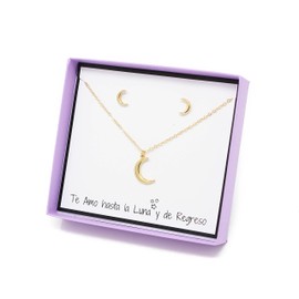 Set Collar y Aretes de Luna en Chapa de Oro de 22K Regalo para Pareja