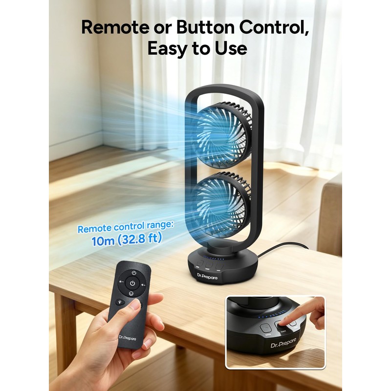 DR.PREPARE Dual Oscillating Tower Fan with 270° Tilt, 105° Oscillating,
